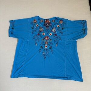 Beautiful blue Johnny Was cotton blouse. Size M but runs big IMO.